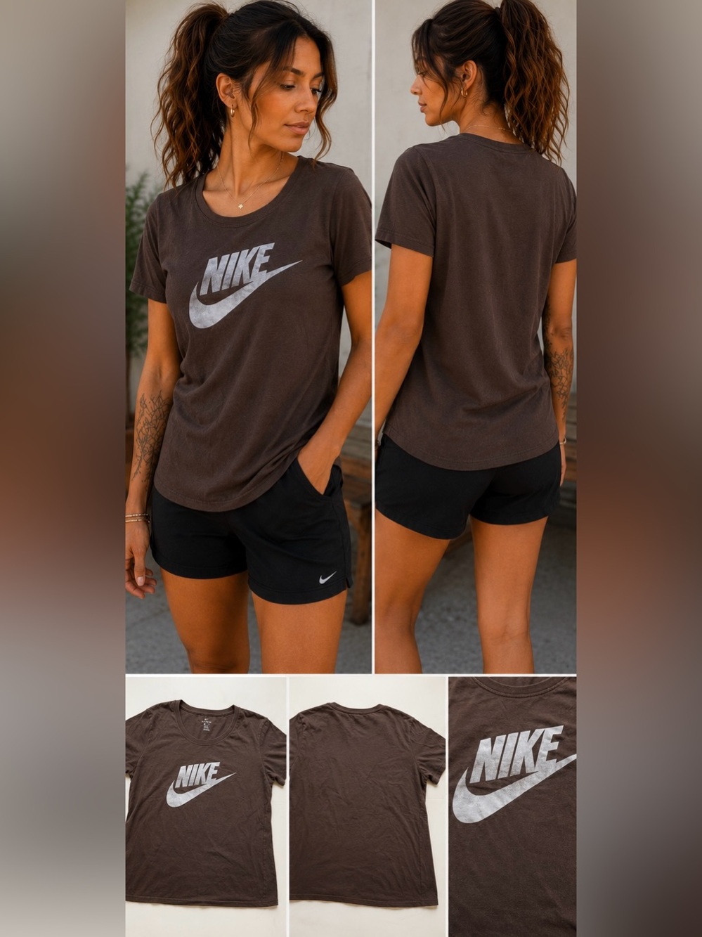 Nike Brown Logo Graphic T-Shirt Women’s Large | Crew Neck Tee